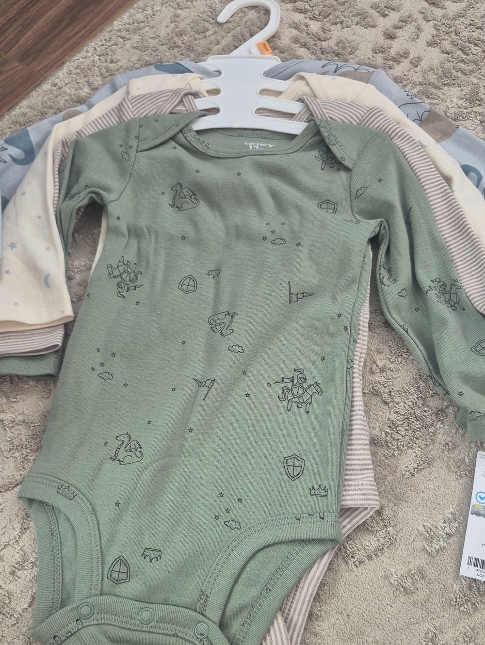 Carter's Long-Sleeve Sage Green Printed Baby One-Piece Bodysuit